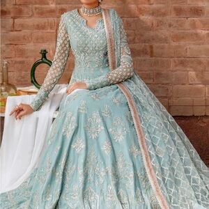 Teal Maxi Pakistani Formal wear